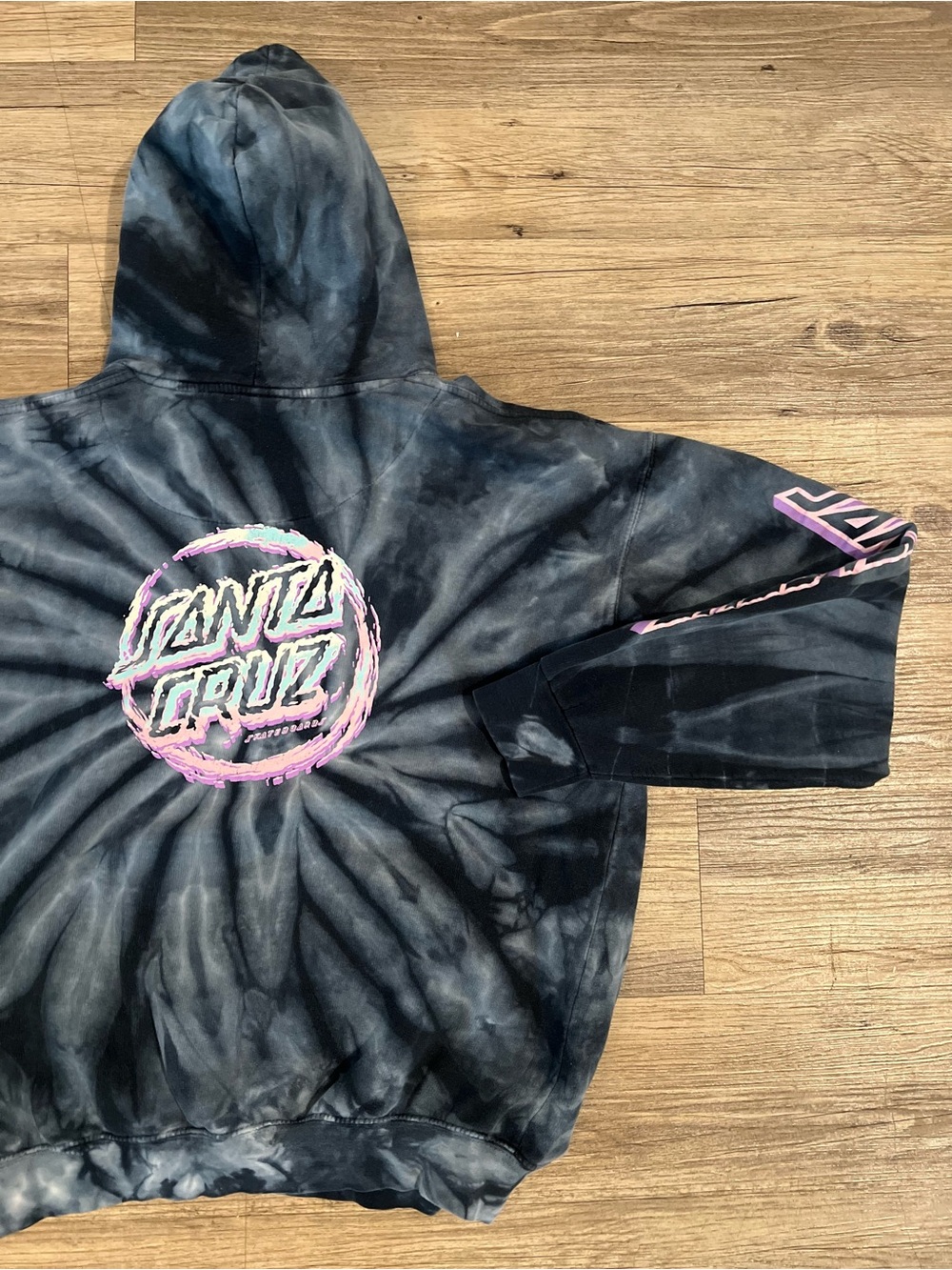 Santa Cruz Hoodie Size Large Black Tie-Dye Neon Graphic Logo Skater Grunge - Picture 3 of 7